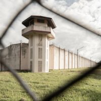 Prison with iron fences.Prison or jail is a building where peopl Prison with iron fences.Prison or jail is a building where peopl