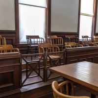 Jury box in small county courthouse. Jury box in small county courthouse.