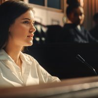 Court of Law and Justice Trial: Portrait of Beautiful Female Wit